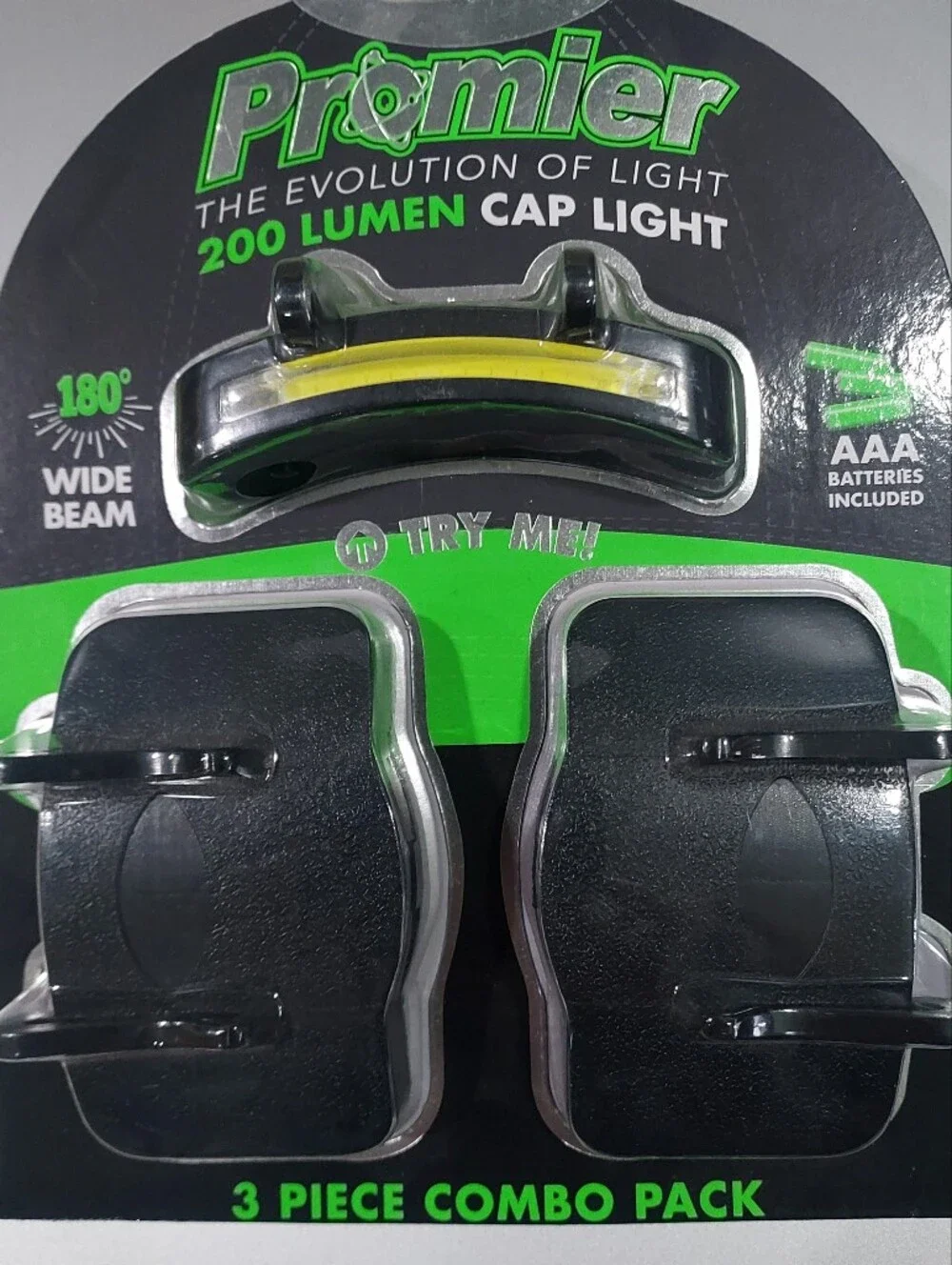 Premier Black Cap Light with Yellow LED Strip and Black Clips - 3 Piece Pack